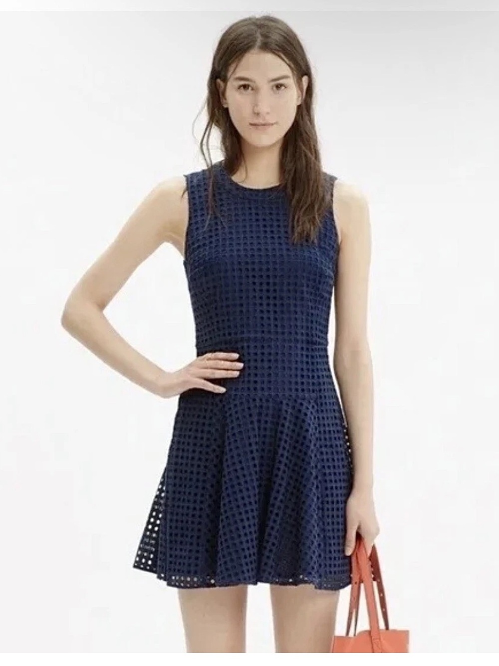Madewell Navy Sleeveless Eyelet Sunshade Fit-and-Flare Mini Dress